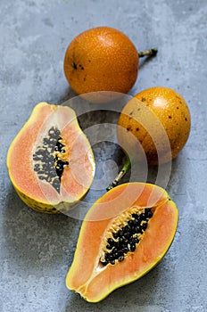 Exotic fruits: papaya and granadilla