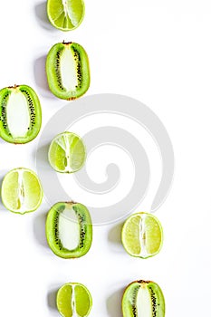 exotic fruits pattern with kiwi isolated white background top view mockup