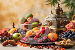 Exotic Fruits and Traditional Middle Eastern Decor, Healthy Eating Concept