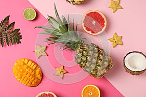 Exotic fruits on two tone background
