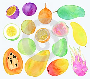 Exotic fruits - watercolor illustration photo