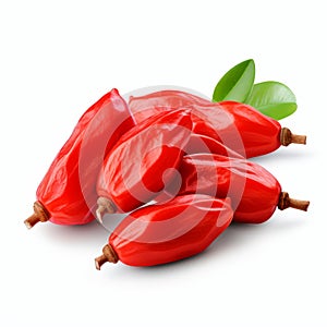 Exotic Goji Berries With Leaf On White Background - Patricia Piccinini Style