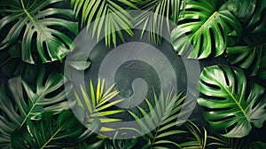 Exotic Green Palm Leaf on Tropical Background - PNG