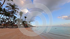 Exotic island and beautiful sunrise on the beach. Morning in Punta Cana, Dominican Republic