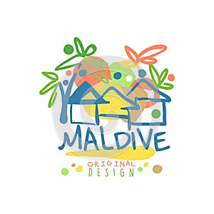 Exotic island summer vacation Maldive travel logo