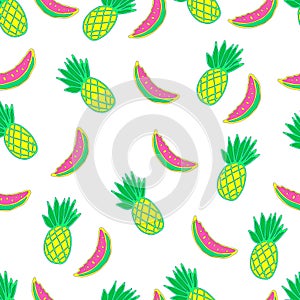 Exotic, juicy, fruity, seamless, cartoon, vector pattern.