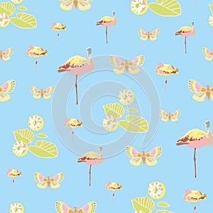 Exotic jungle flamingo pastel pattern.