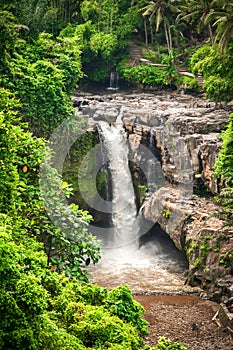 An exotic, landscape waterfall hidden in tropical jungle rain forest