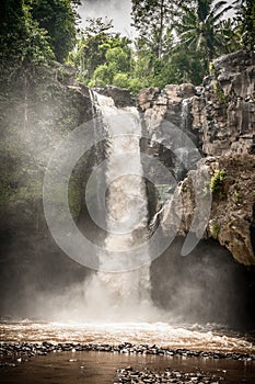 An exotic, landscape waterfall hidden in tropical jungle rain forest