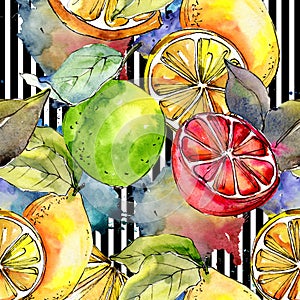 Exotic lemon citruses in a watercolor style pattern.