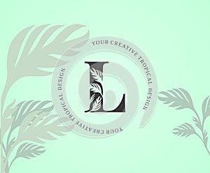 Exotic Letter L Logo with Monstera Plant Leaf Texture Design Logo Icon. Creative Tropical Monstera Plant Alphabetical Nature Logo