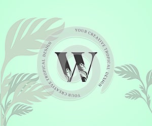 Exotic Letter W Logo with Monstera Plant Leaf Texture Design Logo Icon. Creative Tropical Monstera Plant Alphabetical Nature Logo