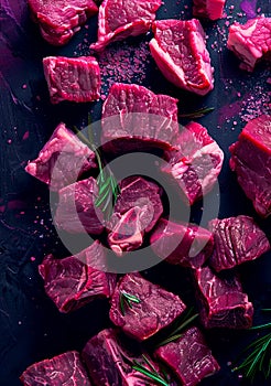 Exotic meat cuts like kangaroo and ostrich, detailed textures