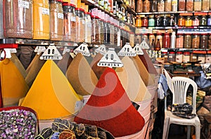 Exotic and mediteran Spices in a souk of Morocco photo