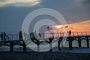 Exotic Paradise, sunset. Tourism and Vacations Concept. Resort. black sea Pier on the beach Batumi