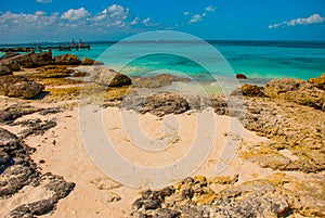 Exotic Paradise. Tropical Resort. Caribbean sea Jetty near Cancun. Mexico beach tropical in Caribbean