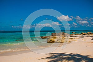 Exotic Paradise. Tropical Resort. Caribbean sea Jetty near Cancun. Mexico beach tropical in Caribbean