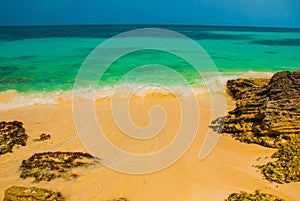 Exotic Paradise. Tropical Resort. Caribbean sea Jetty near Cancun. Mexico beach tropical