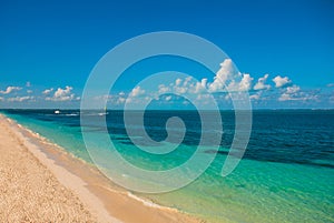 Exotic Paradise. Tropical Resort. Caribbean sea Jetty near Cancun. Mexico beach tropical