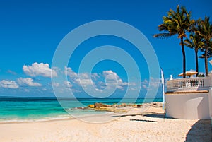 Exotic Paradise. Tropical Resort. Caribbean sea Jetty near Cancun. Mexico beach tropical in Caribbean