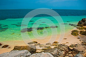 Exotic Paradise. Tropical Resort. Caribbean sea Jetty near Cancun. Mexico beach tropical in Caribbean