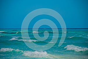 Exotic Paradise. Tropical Resort. Caribbean sea Jetty near Cancun. Mexico beach tropical in Caribbean