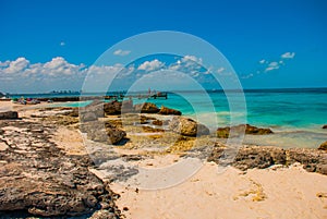 Exotic Paradise. Tropical Resort. Caribbean sea Jetty near Cancun. Mexico beach tropical in Caribbean