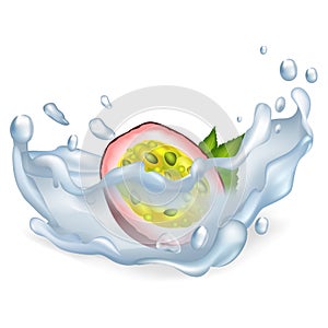 Exotic Passion Fruit in Clean Water Drops Vector