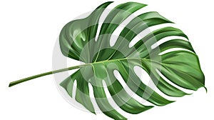 An exotic philodendron leaf with stem against a tropical jungle palm plant in a realistic style, surrounded by green