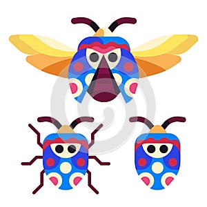Exotic Picasso Bug Icons in Flat Design