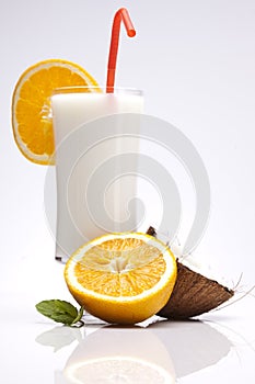 Exotic Pina Colada Drink with orange and cocnut