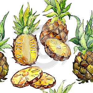 Exotic pineapple wild fruit in a watercolor style pattern.