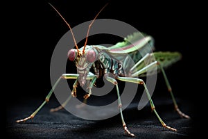 an exotic praying mantis in a hunting pose