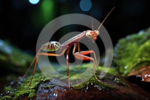 an exotic praying mantis in a hunting pose