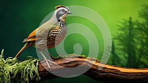 Exotic Quail On Mossy Branch: Vivid Portraiture With Rtx On