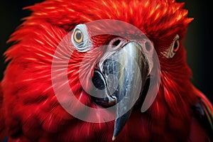 Exotic Red parrot head closeup. Generate Ai