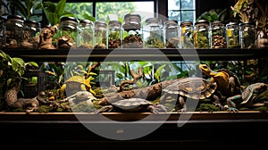 Exotic Reptile Collection: Vibrant Python, Dragon, and Turtle in Natural Jungle Setting photo