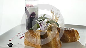 Exotic restaurant gourmet food concept. Haute couture dessert.