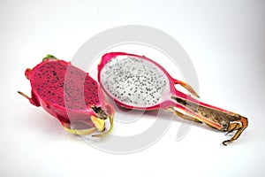 Exotic ripe pink and white Pitaya or Dragon fruit. Red Pitahaya