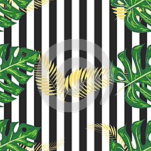 exotic seamless pattern with monstera palm leaves. Tropical hawaiian textile botanical design. Floral backdrop