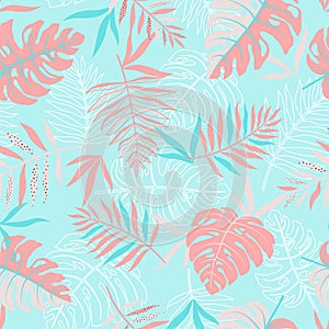 Exotic seamless pattern with tropical leaves. Summer background