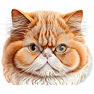 Exotic Shorthair cat portrait icon head colorful orange white, yellow eyes.