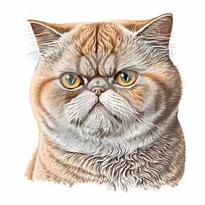 Exotic Shorthair cat portrait icon head colorful white brown, white background.