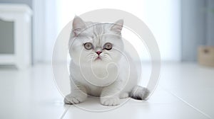Exotic Shorthair Cat on White Background AI Generated