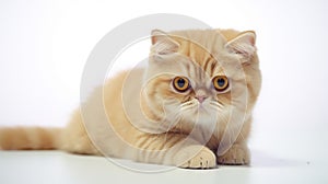 Exotic Shorthair Cat on White Background AI Generated