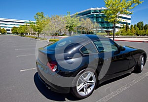 Exotic sports car in business park