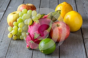 Exotic and traditional fruits on a table