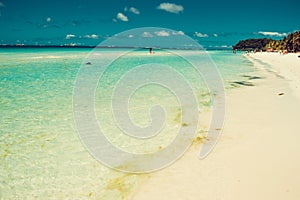 Exotic tropical beach landscape. Transparent shallow crystal clear water. Travel destination. Summer luxury vacation. Boracay para