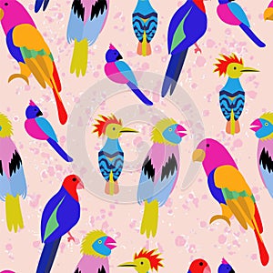 Exotic tropical birds paradise parrot, toucan pattern.