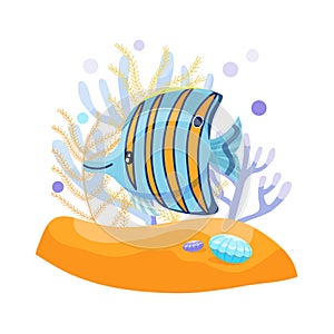 Exotic tropical fish, butterfly fish, cute illusstration